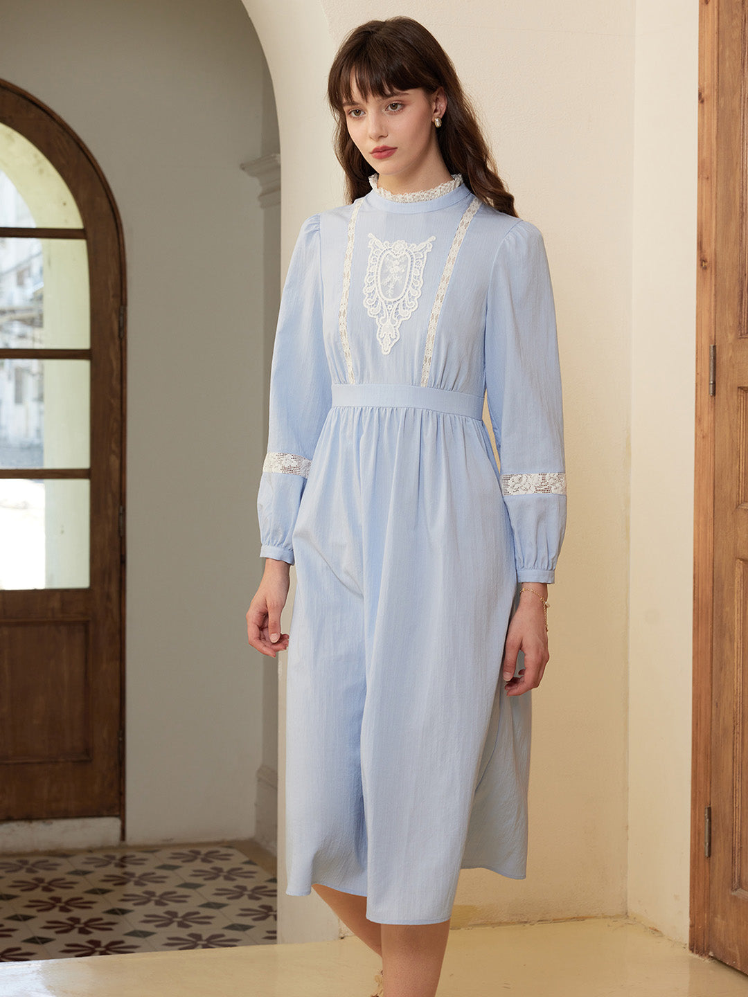 【Final Sale】Zainab Elegant Half Turtleneck Lace Panel Dress