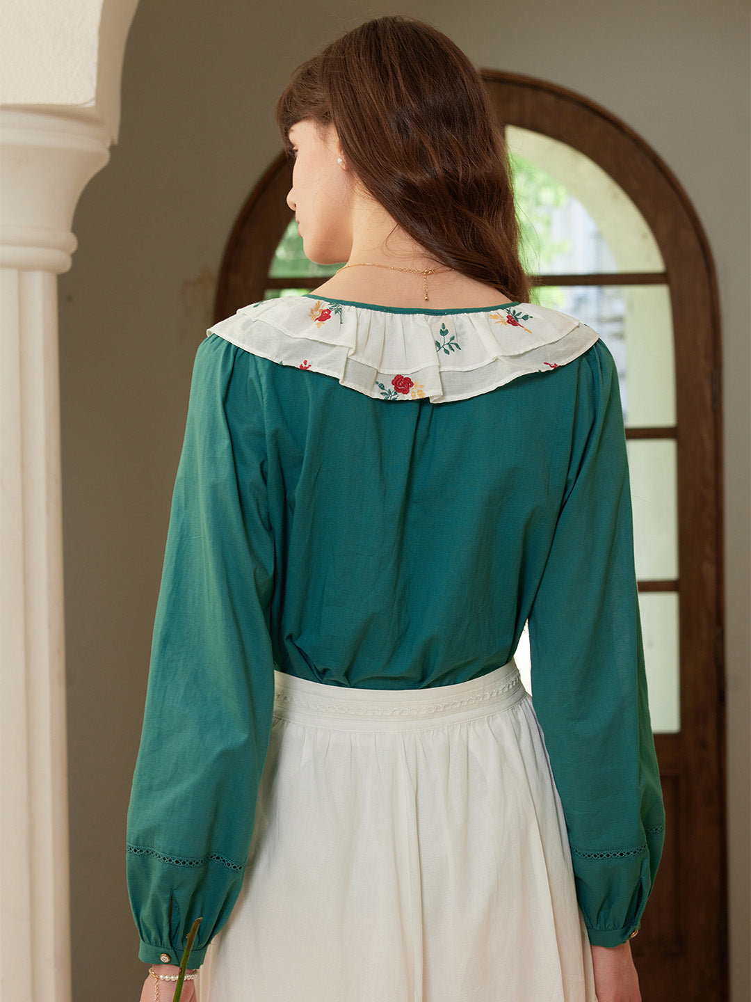 【Final Sale】Clarissa Peter Pan Collar Embroidered Blouse