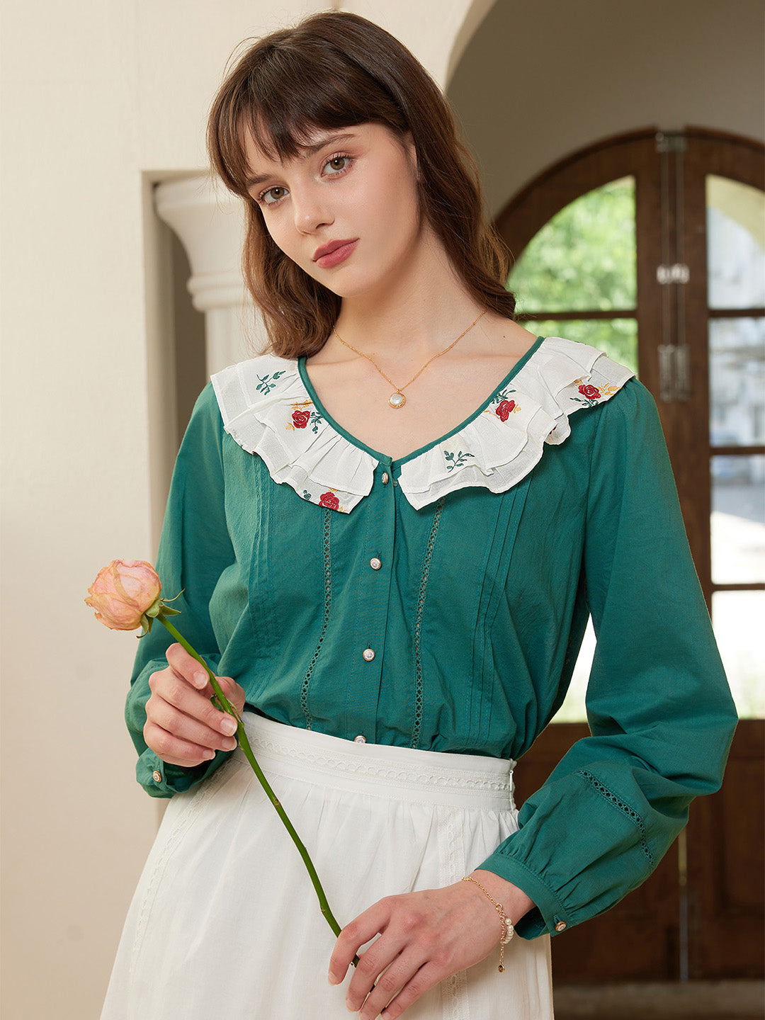 【Final Sale】Clarissa Peter Pan Collar Embroidered Blouse