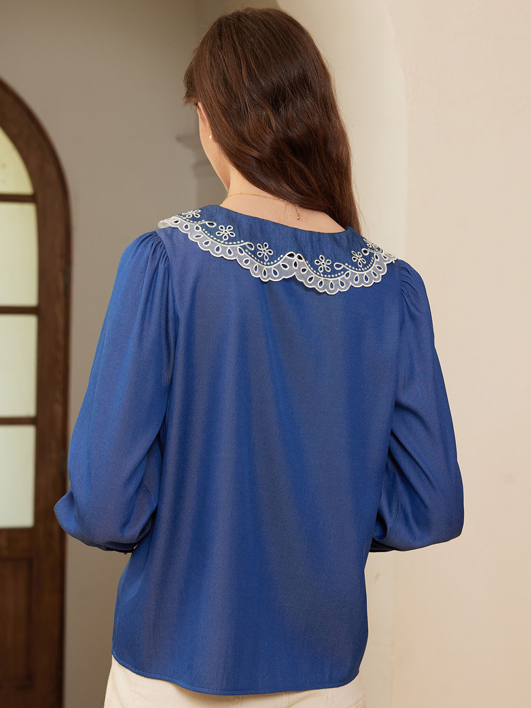 Scarlette Contrast Lace Peter Pan Collar Button Front Blouse