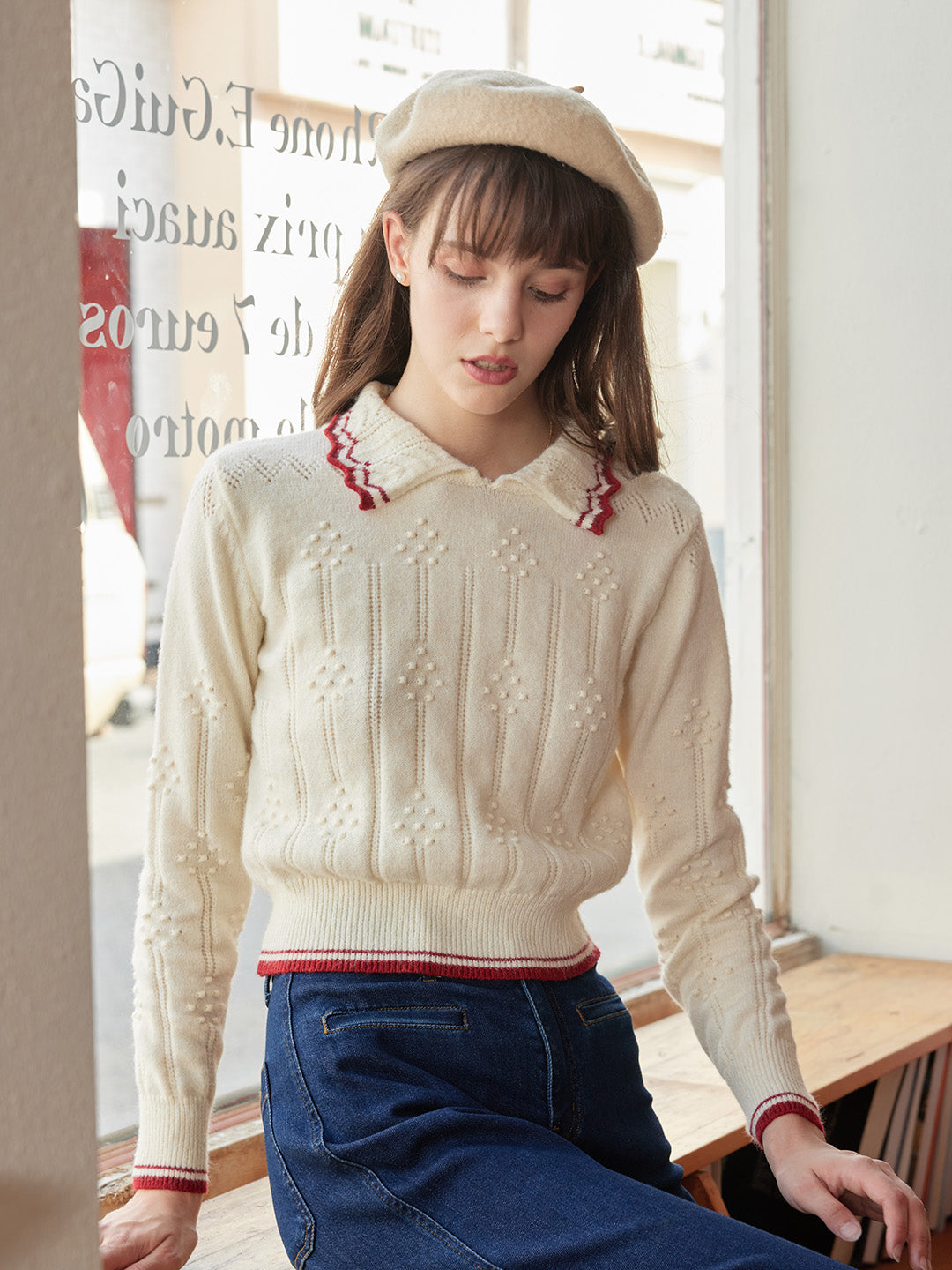 【Final Sale】Eloise Peter Pan Collar Ribbed Wool Sweater