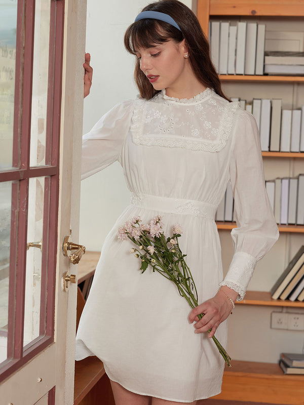 【Holiday Sale】Lakelynn Lace Paneled Embroidered Cotton Dress