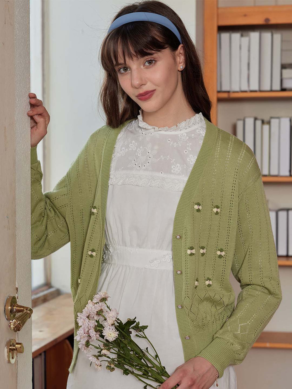 Little Pom Millie Cashmere Jumper by Brodie - Antique White main image 0