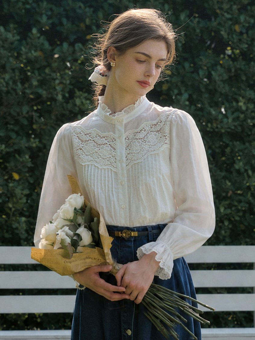 Astrid Victorian Embroidery Cropped Lace Blouse
