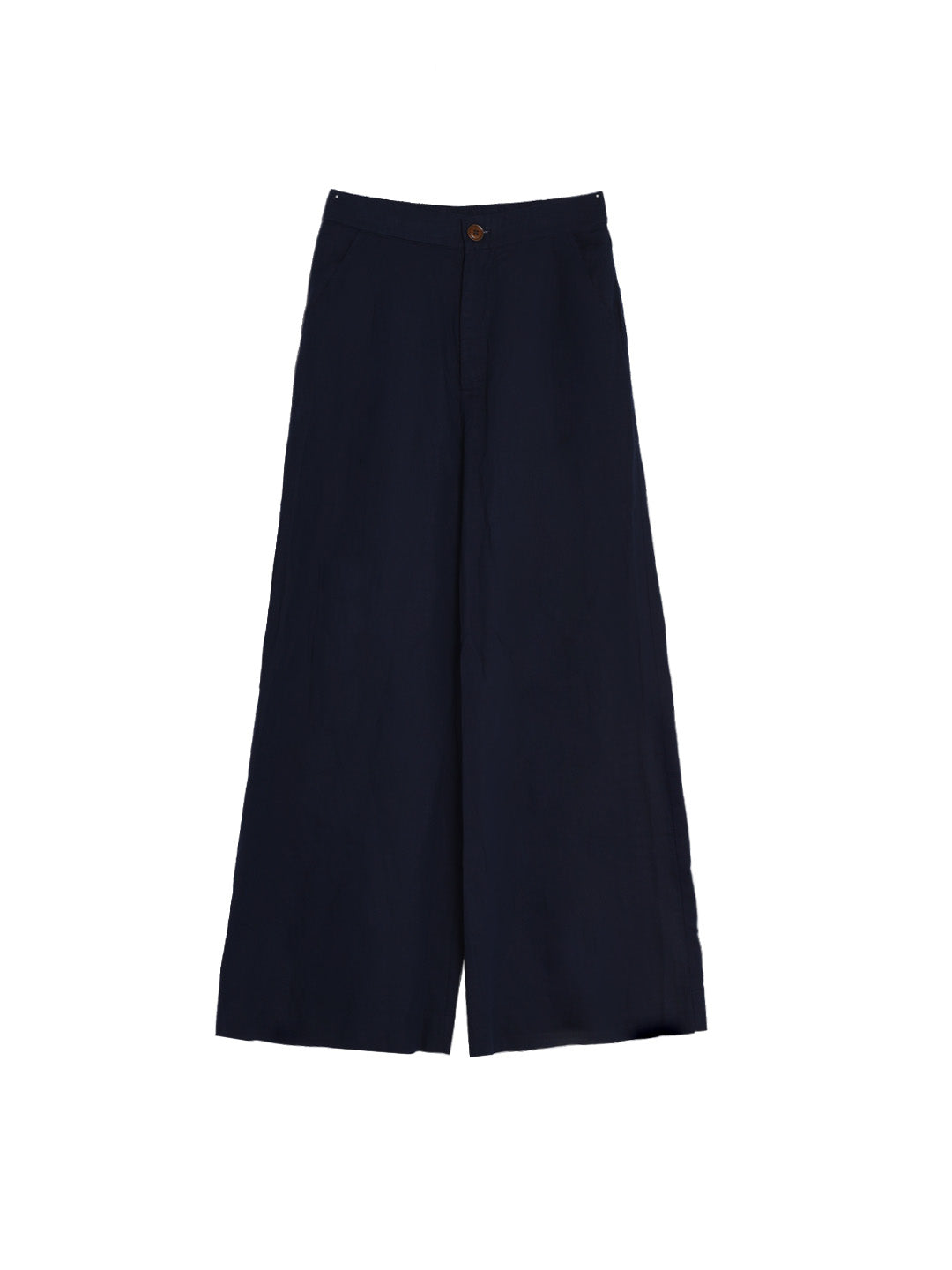 Evelyn Straight Line Cotton Trousers - Navy Blue