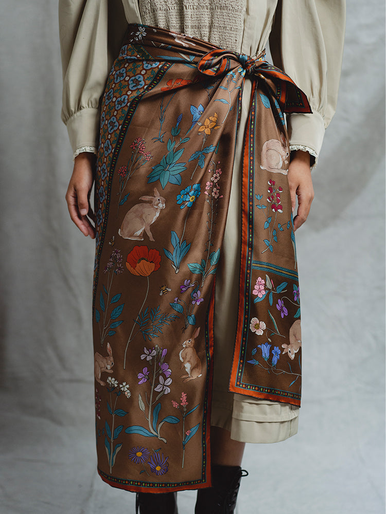 Chowxiaodou 16 Momme Large Square Slik Twill Scarf 106*106-Vintage Brown