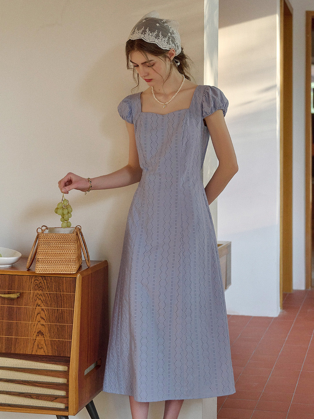 Emily Square Neck Embroidery 100% Cotton Dress