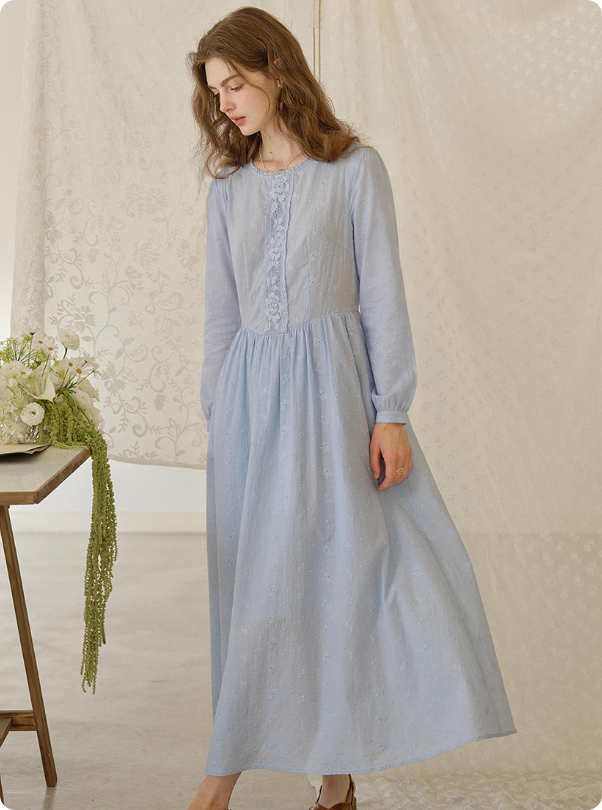 Giselle Lace Trim Round Neck Maxi Dress