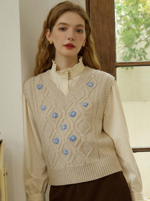 Riley V-Neck Floral Embroidered Sweater Vest