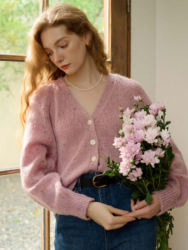 Valentina Solid V Neck Button Front Knit Cardigan