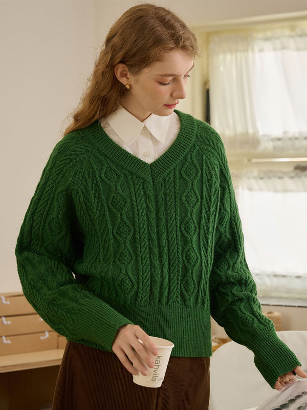 Everly  Solid Raglan Sleeve Cable Knit Sweater