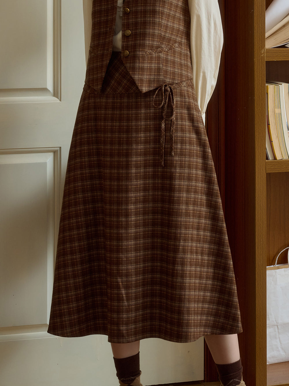 CLASS COLLECTION WOOLY A-LINE SKIRT W SEAMS BROWN main image 1