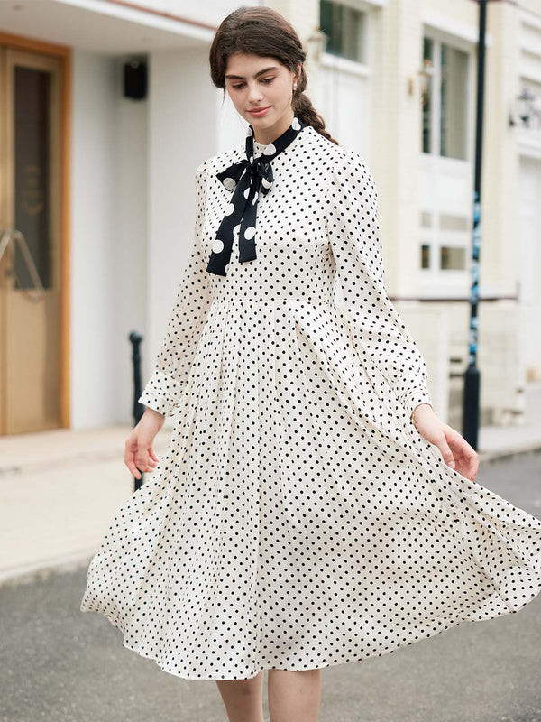 【Holiday Sale】Kamilah Vintage Mock Neck Balloon Sleeve Polka Dot Dress