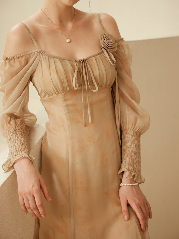 Aadhya Elegant Square Neck Balloon Sleeve Dress