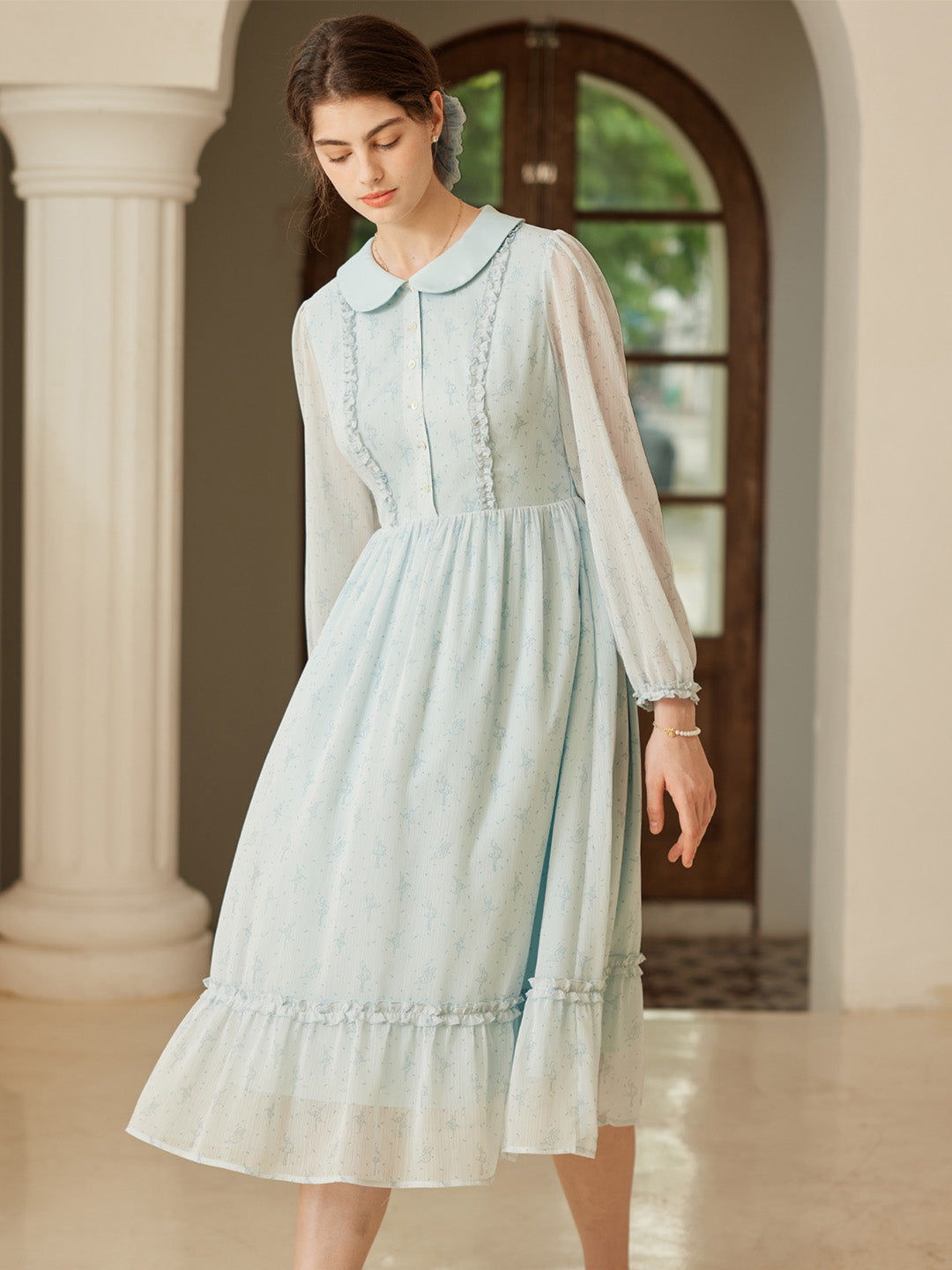 【Holiday Sale】Paola Original Ballerina Print Peter Pan Collar Dress