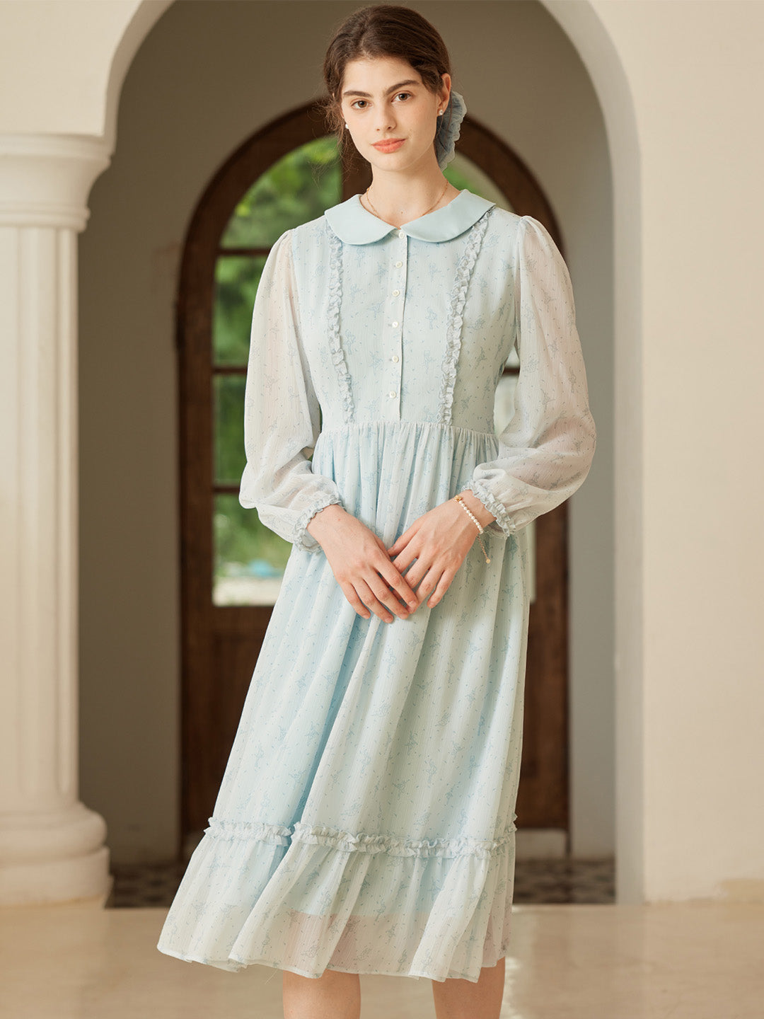 【Holiday Sale】Paola Original Ballerina Print Peter Pan Collar Dress