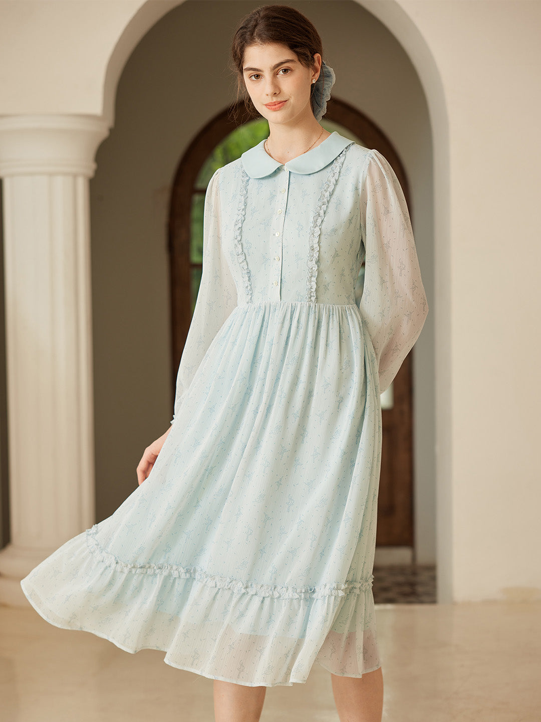 【Holiday Sale】Paola Original Ballerina Print Peter Pan Collar Dress