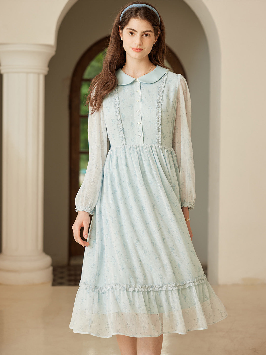 【Holiday Sale】Paola Original Ballerina Print Peter Pan Collar Dress