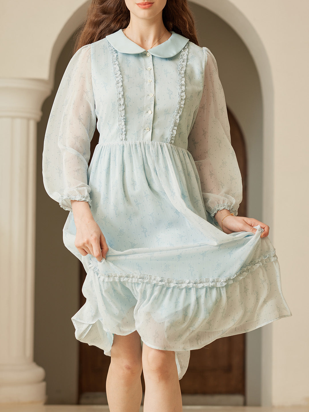 【Holiday Sale】Paola Original Ballerina Print Peter Pan Collar Dress