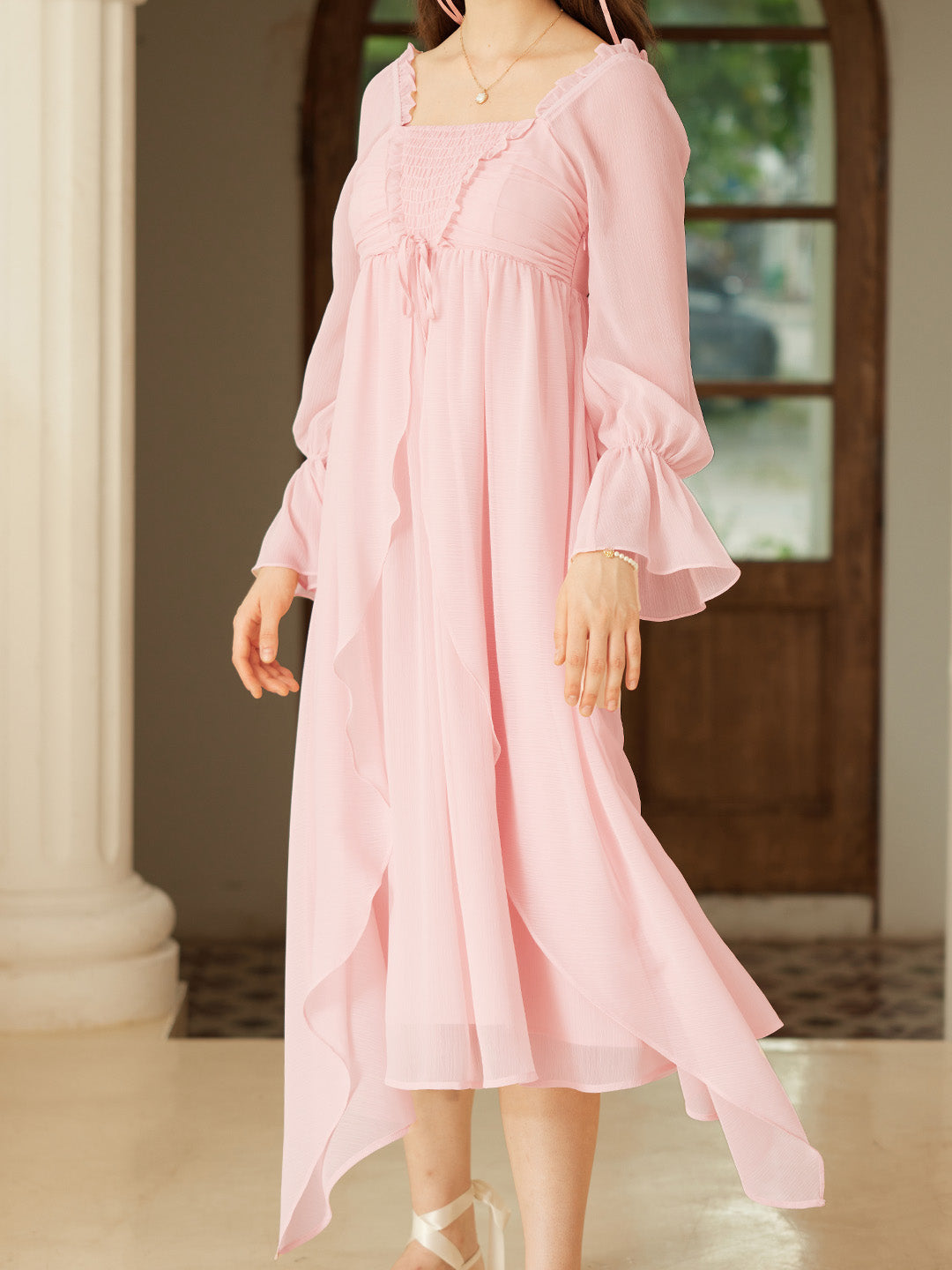 【Final Sale】Lakelyn Romantic Sweet Square Neck Pink Dress