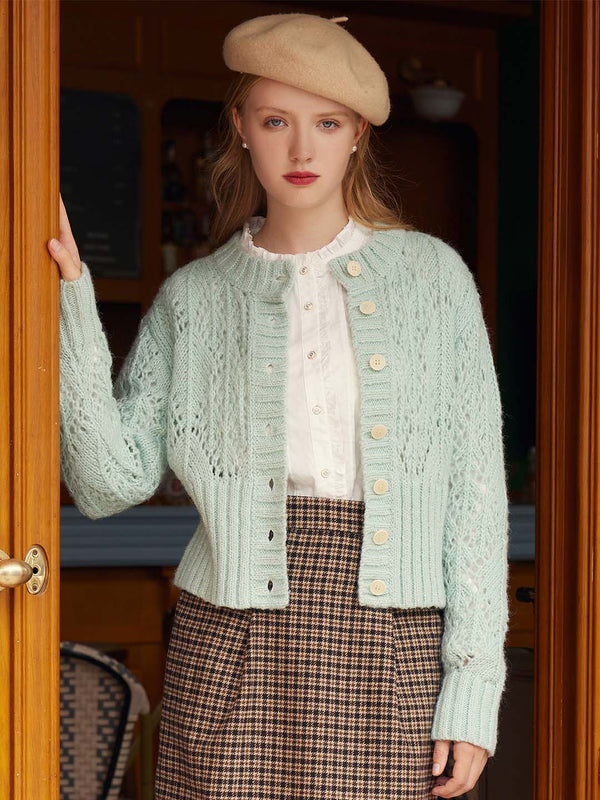 Nova Solid Button Front Pointelle Knit Cardigan