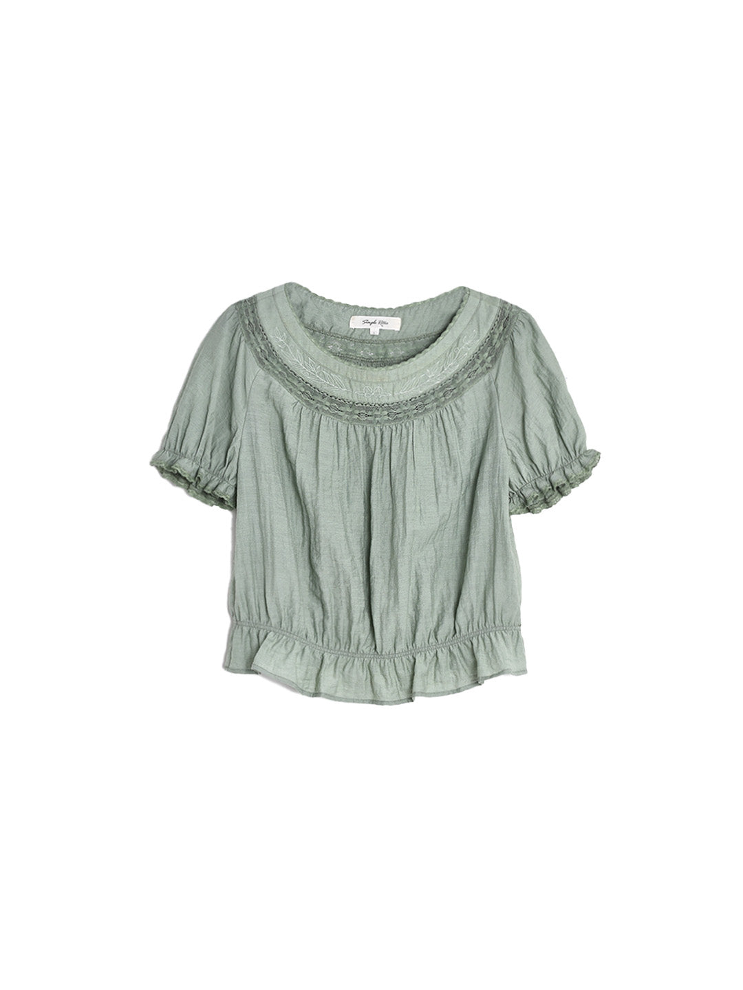Simone Round Neck Puff Sleeve Linen Blouse