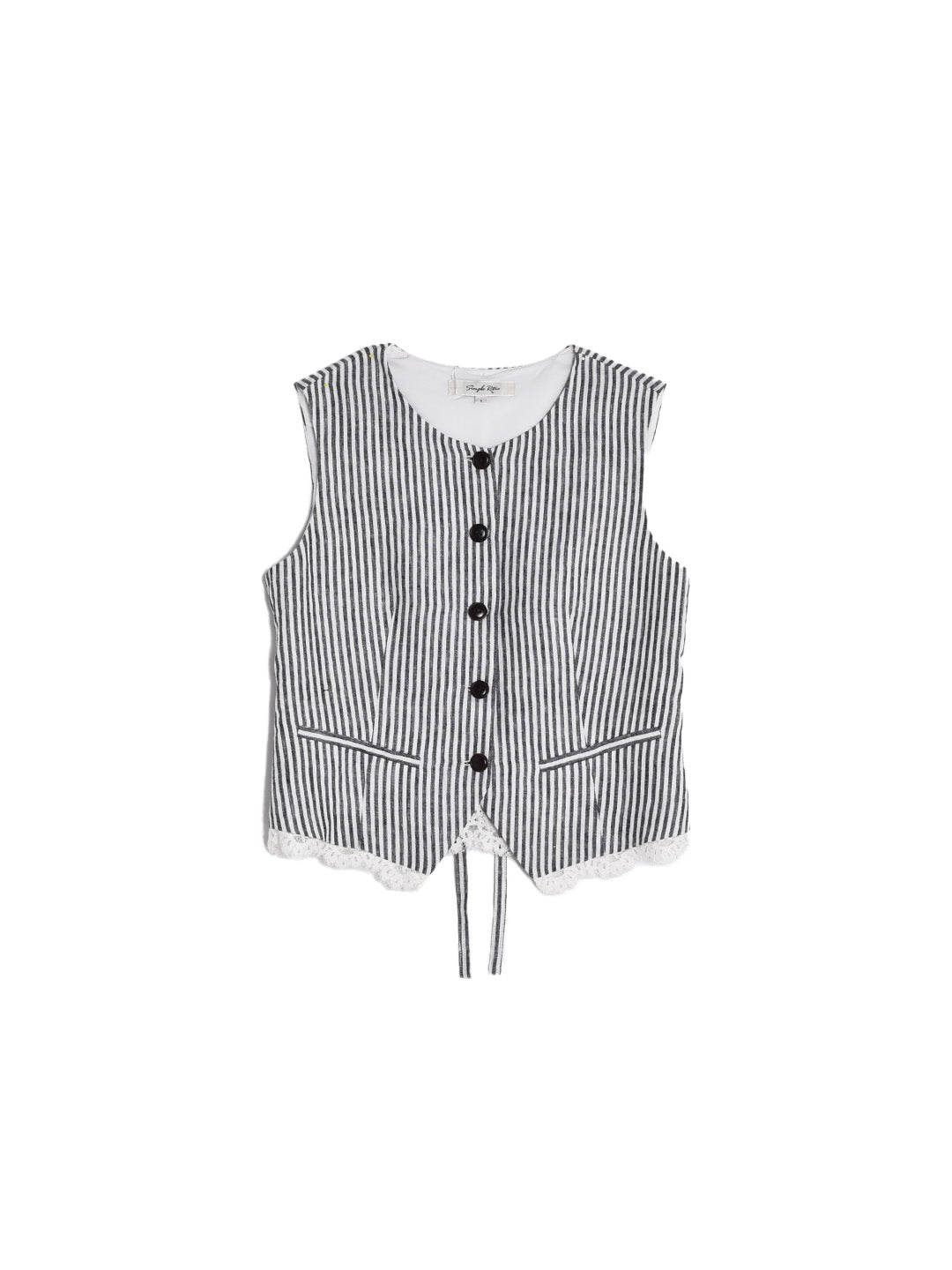 Sofia Round Neck Stripe 100% Flax Vest
