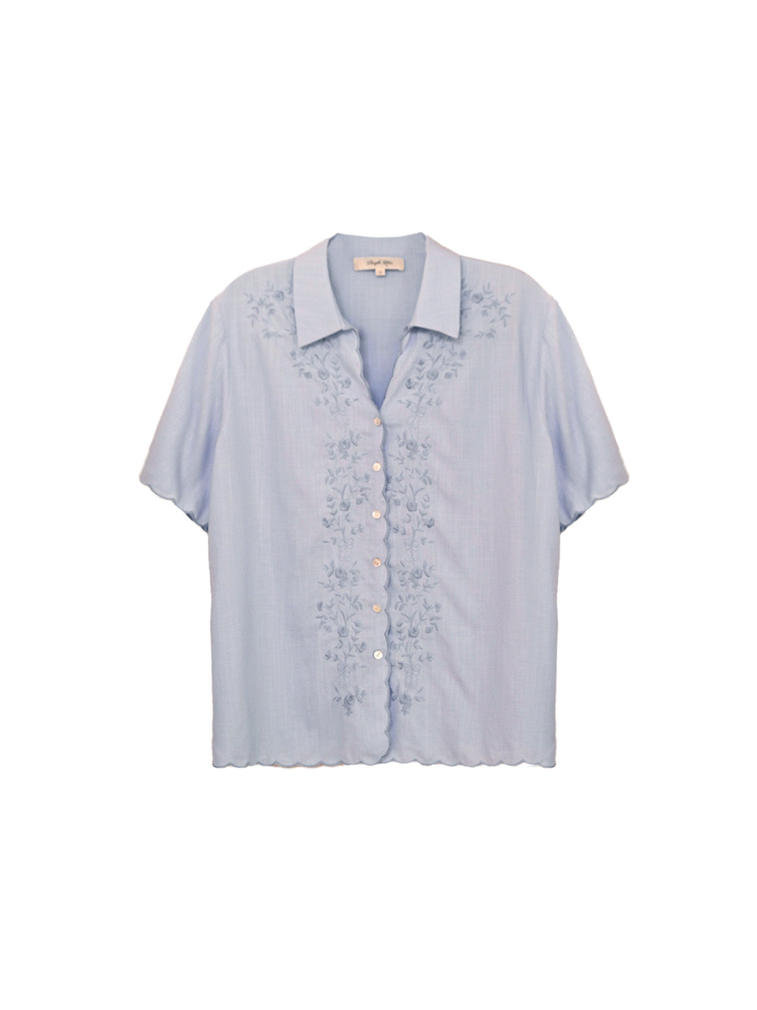 Everly Lapel Wave Embroidery Viscose Linen Blouse