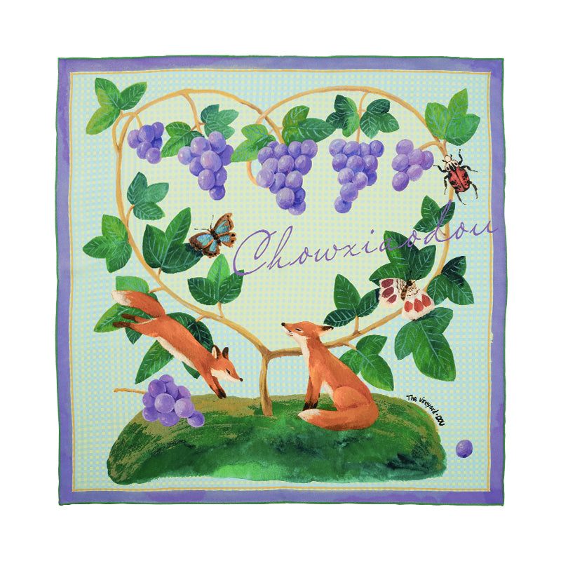 Copy Grape Print Twill Silk Square Scarf