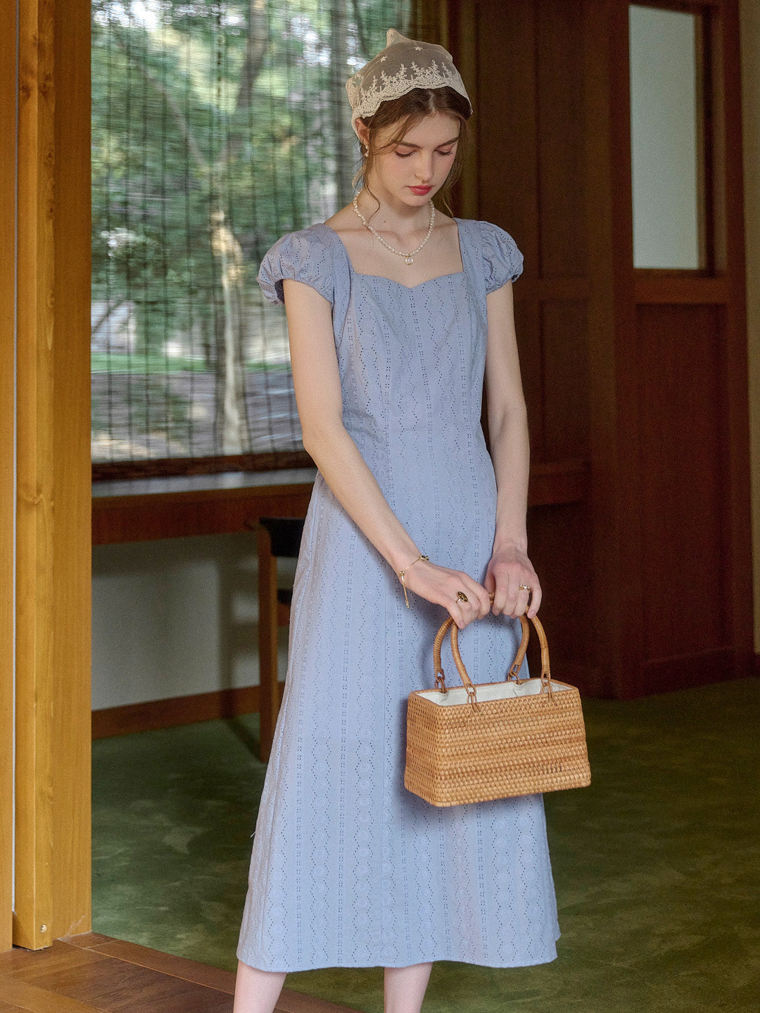 Emily Square Neck Embroidery 100% Cotton Dress