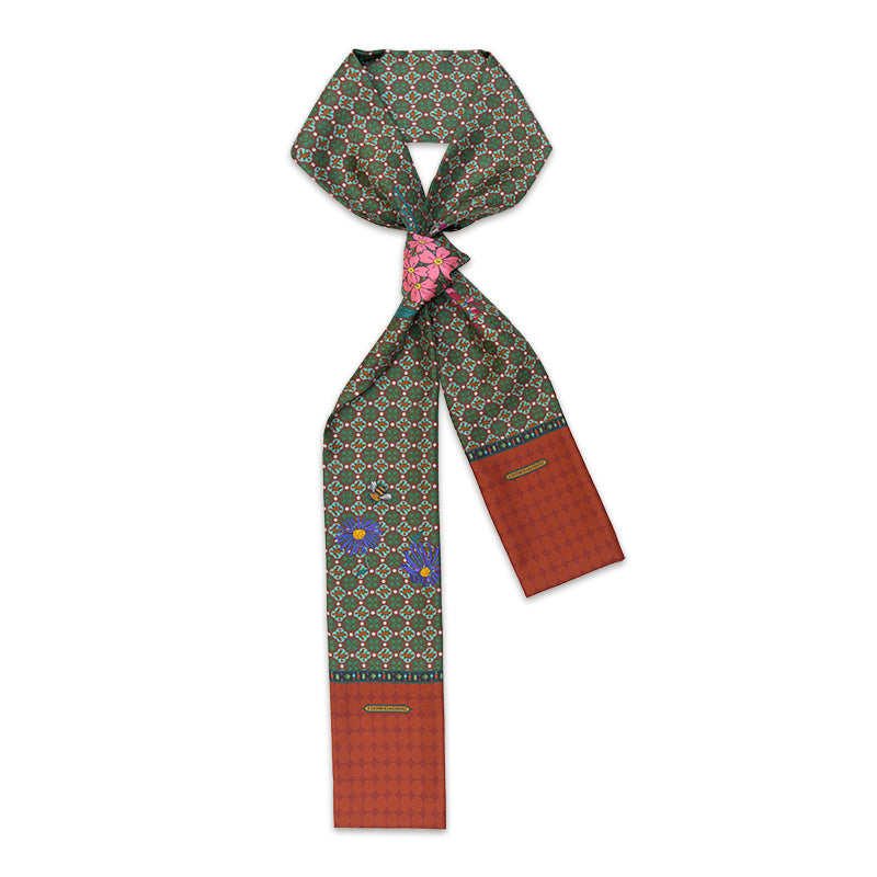 Printed Twill Silk Narrow Scarf