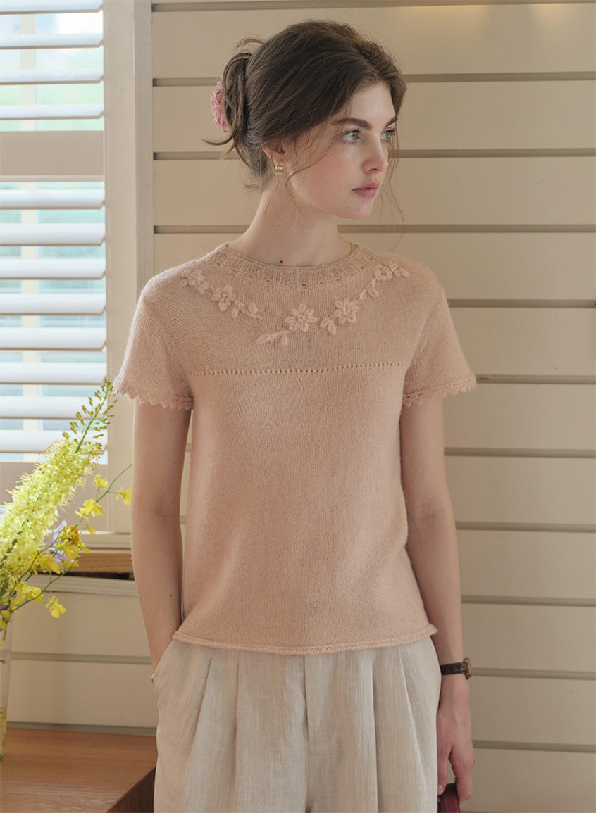 Ellianna Round Neck Lace Embroidery Knitwear