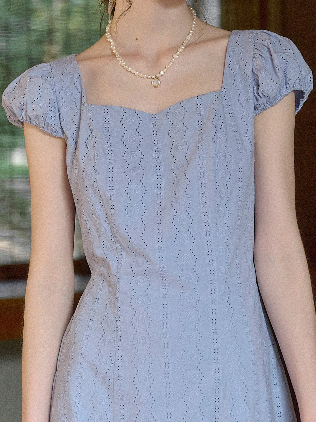 Emily Square Neck Embroidery 100% Cotton Dress