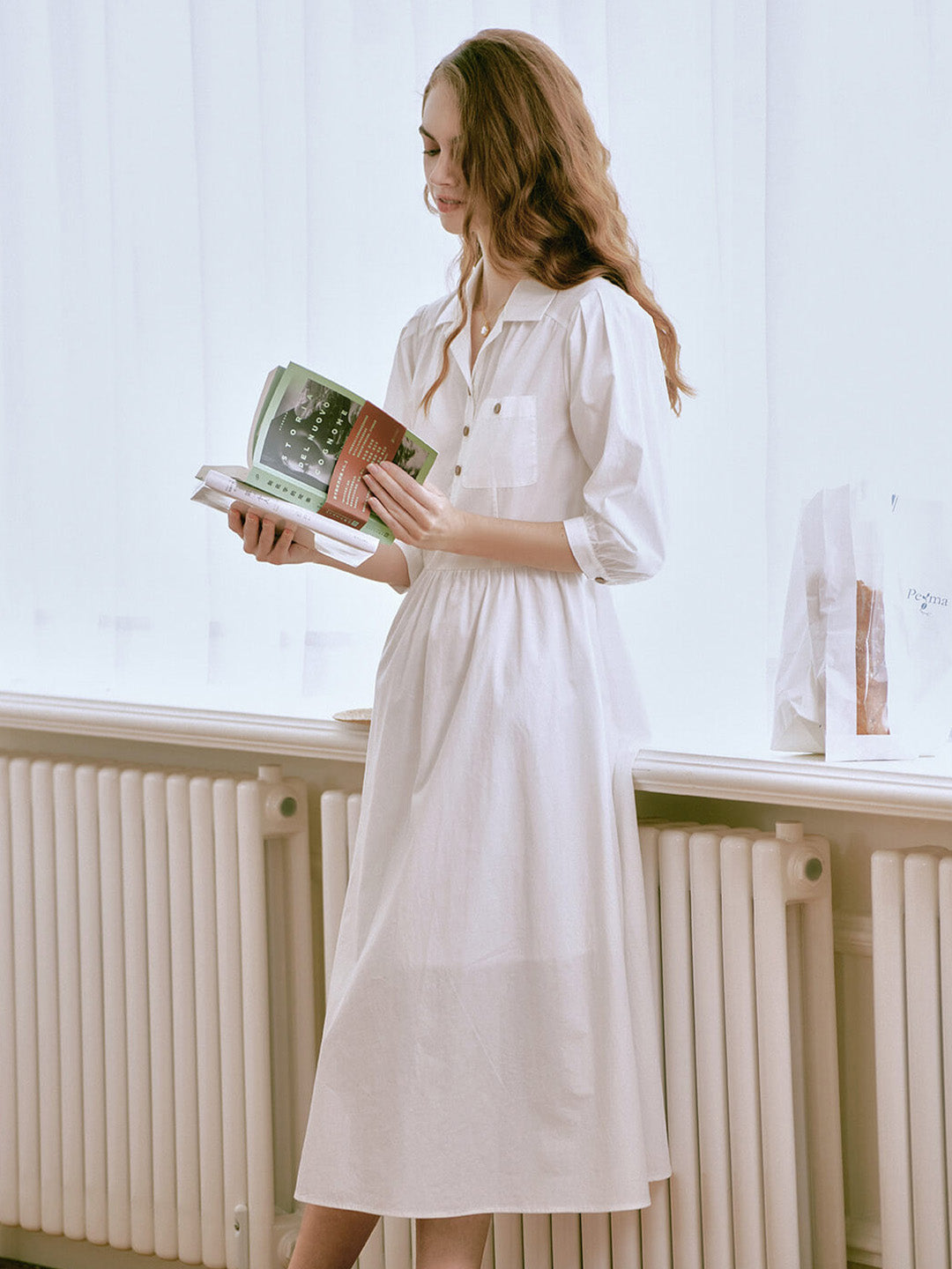 【Final Sale】Celeste Lapel Button-on 100% Cotton Dress
