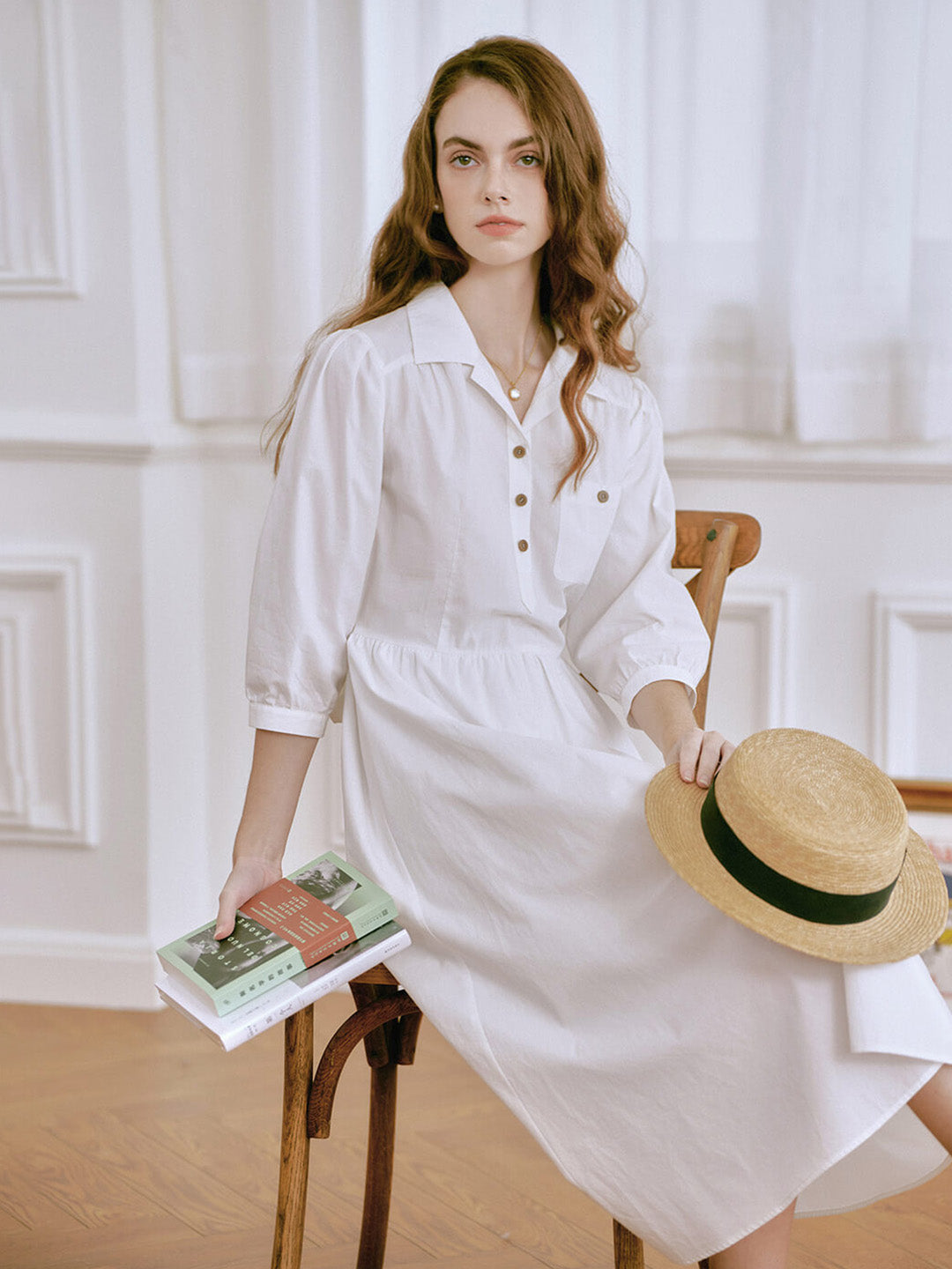 【Final Sale】Celeste Lapel Button-on 100% Cotton Dress