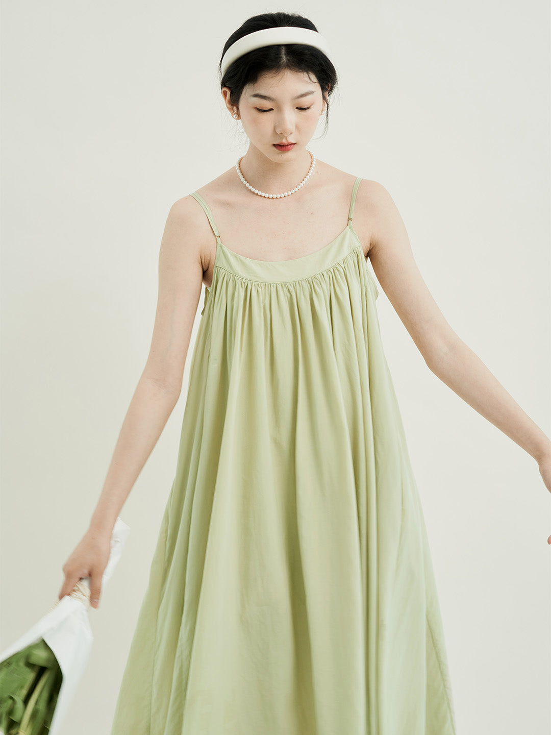 Chowxiaodou Adjustable Style Flared Hem Tencel Camisole Dress