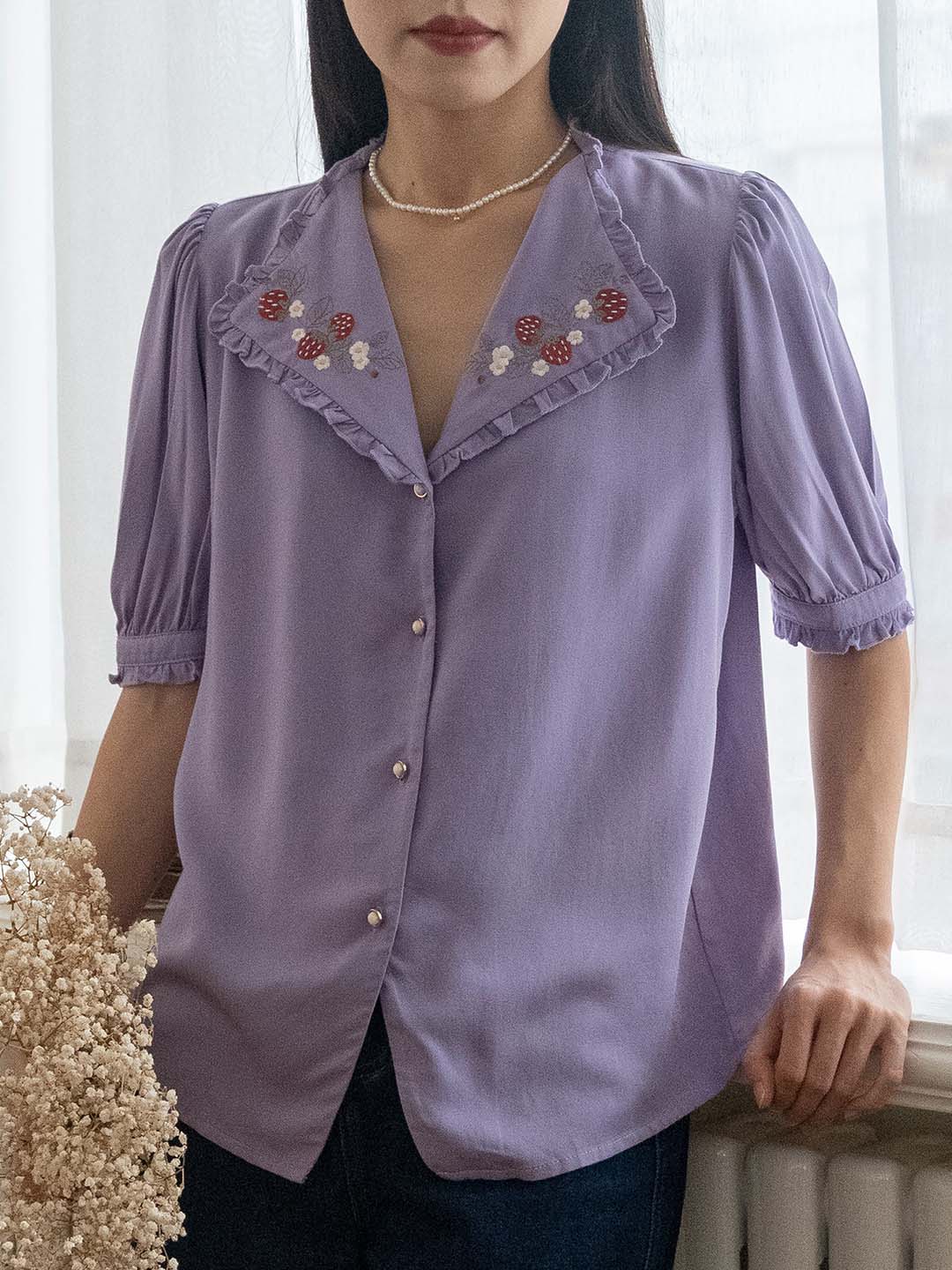 Erin Embroidered Collar Purple Blouse
