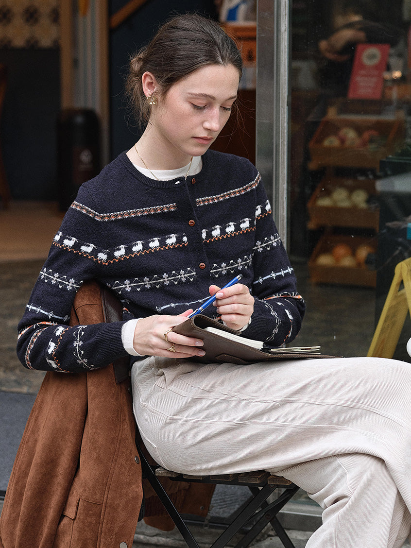 Tania Fair Isle Button-Front Cropped Cardigan