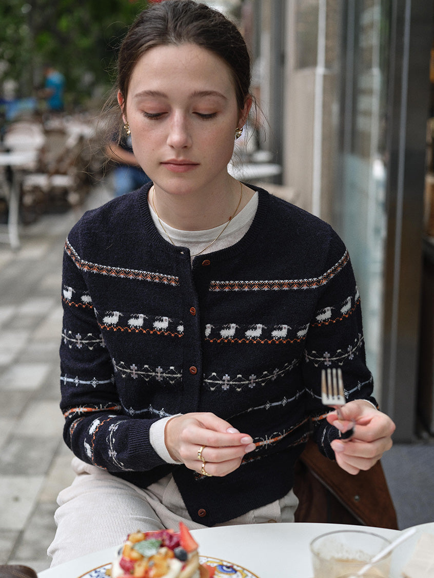 Tania Fair Isle Button-Front Cropped Cardigan