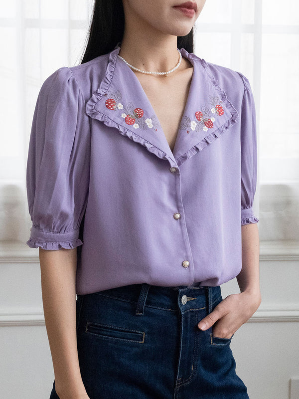 Erin Embroidered Collar Purple Blouse