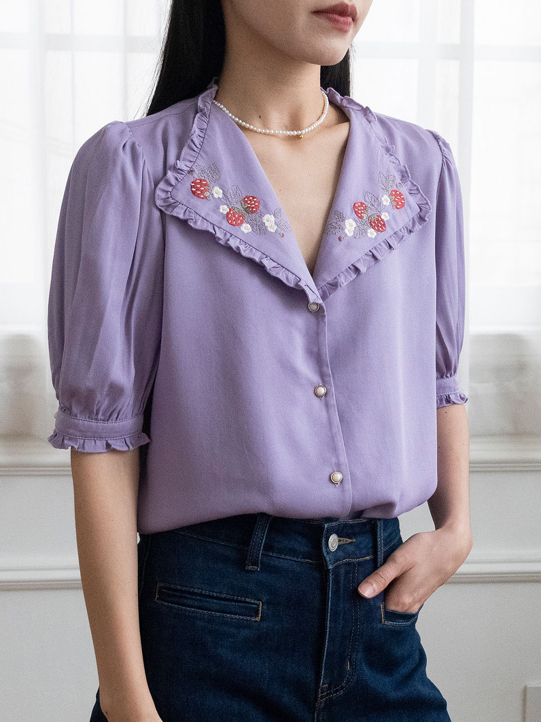Erin Embroidered Collar Purple Blouse