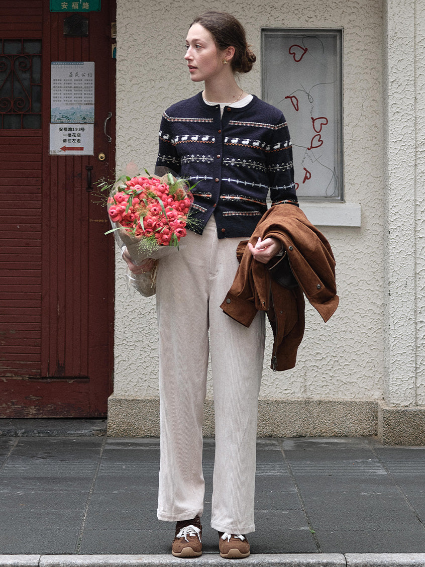 Tania Fair Isle Button-Front Cropped Cardigan