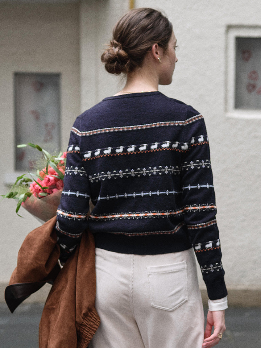 Tania Fair Isle Button-Front Cropped Cardigan