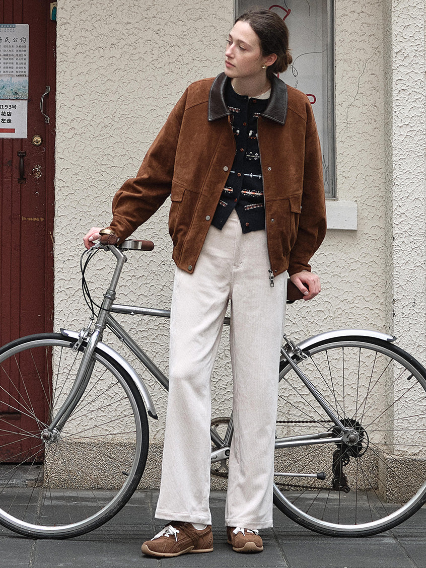 Lou Contrast-Collar Faux-Suede Zip Barn Jacket