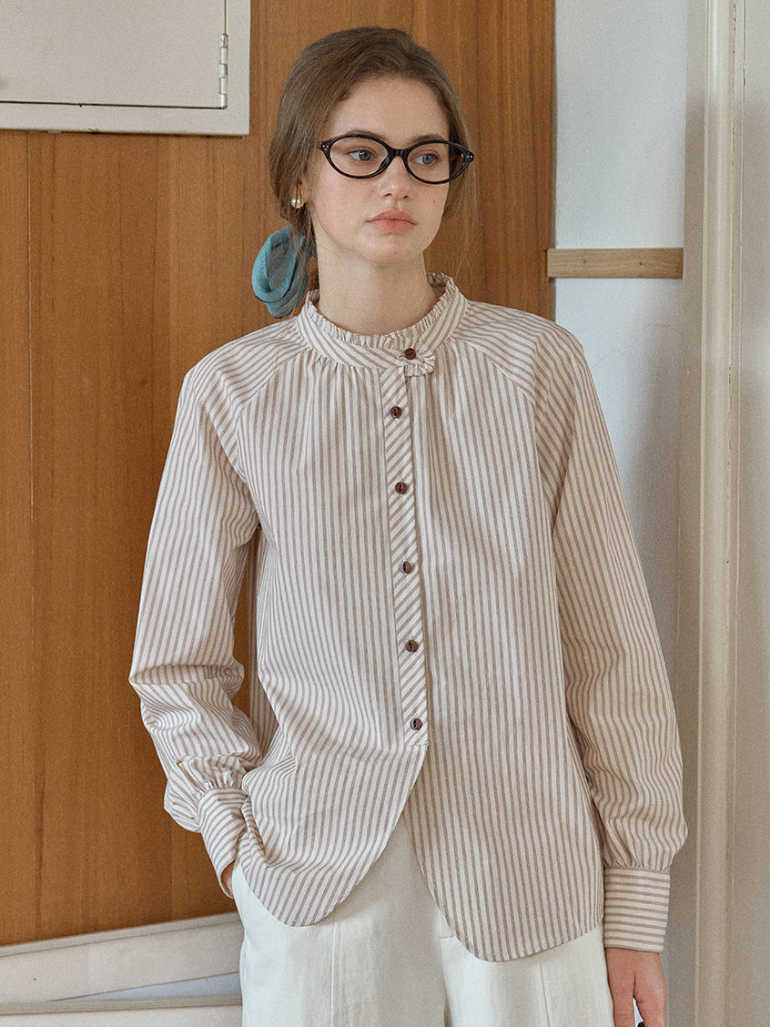 Briar 100%Cotton Pinstripe Round Neck Blouse