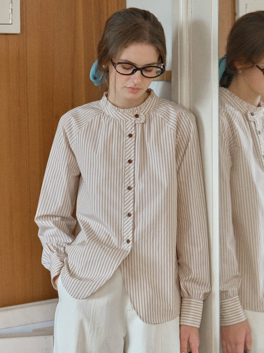 Briar 100%Cotton Pinstripe Round Neck Blouse