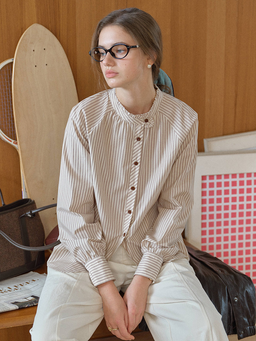 Briar 100%Cotton Pinstripe Round Neck Blouse