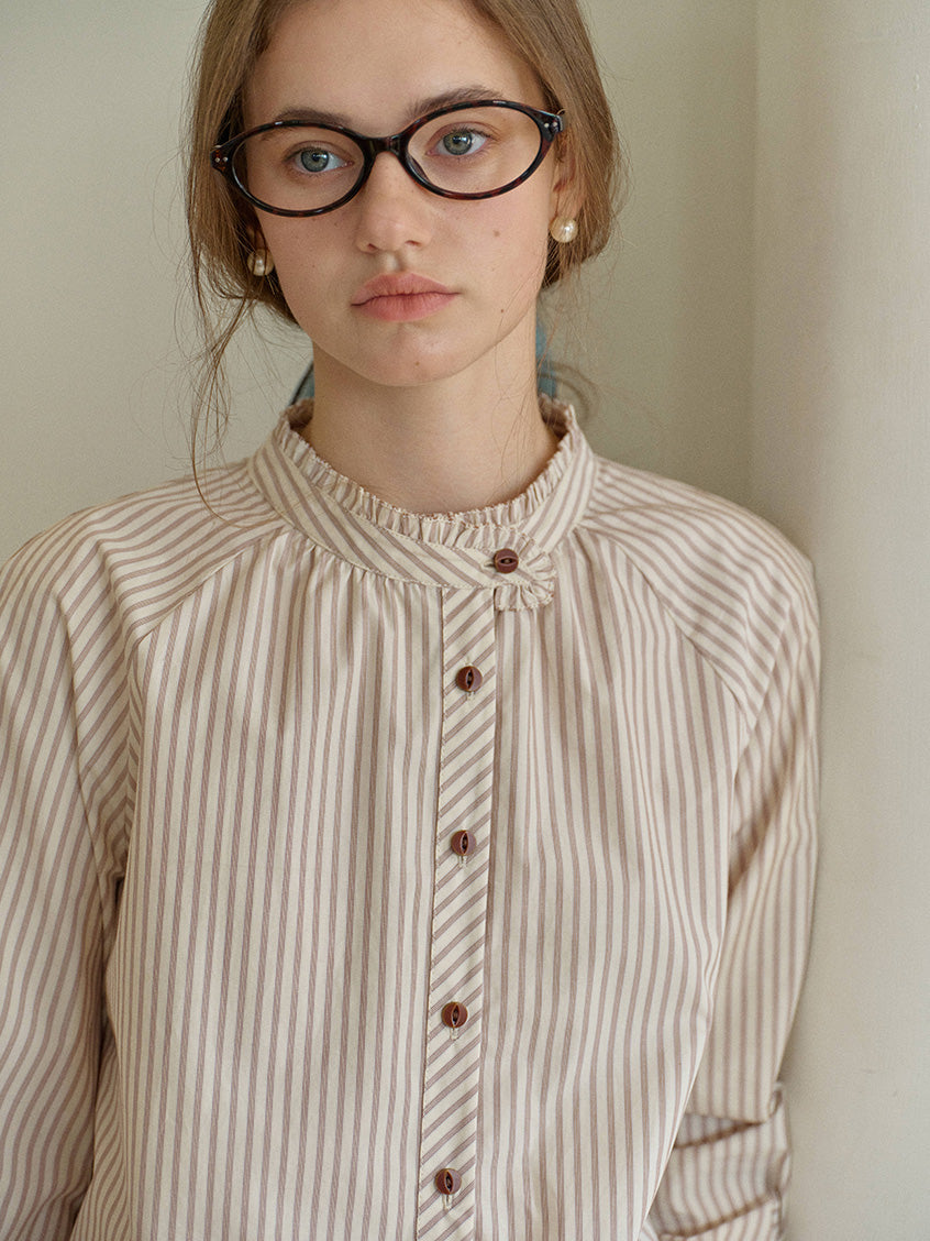 Briar 100%Cotton Pinstripe Round Neck Blouse