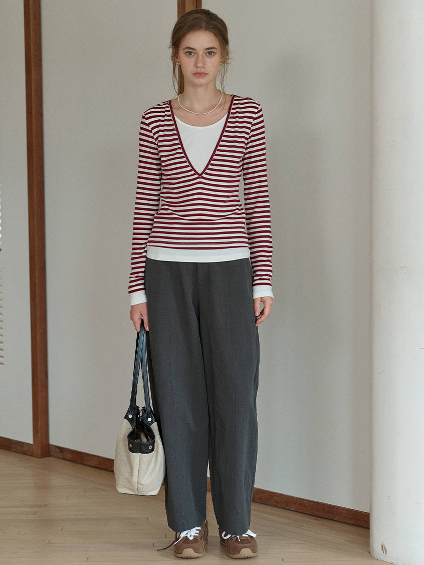 Amyra All-Purpose Cozy V-Neck Striped Layered Top