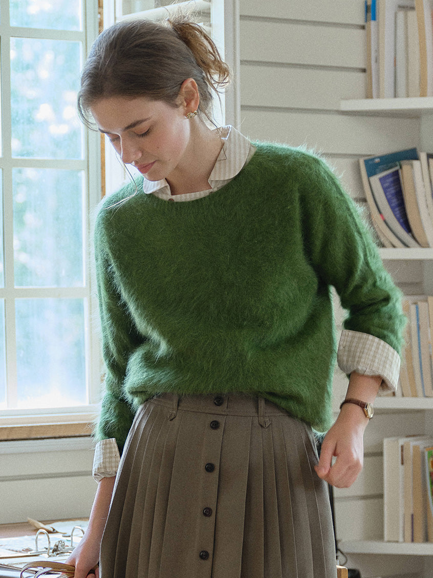 Tru Cloud-Soft Wool Round Neck Sweater Grass green